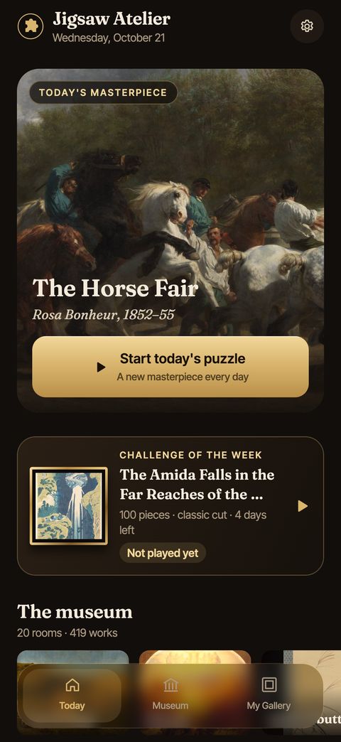 Jigsaw Atelier: Art Puzzles: home screen